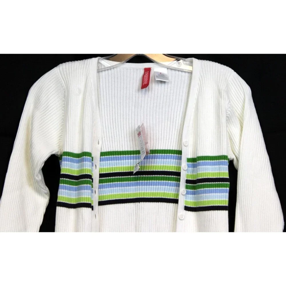 NWT 2004 Gymboree Dandelion Wishes Cardigan Sweater Lettuce Ruffle Stripe sz 9
